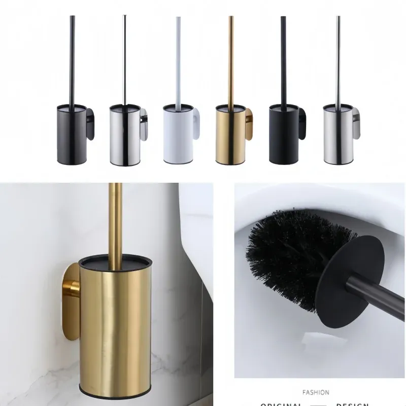 Porte-balai WC mural en acier inoxydable, sans perçage, support durable pour brosse de toilette 2