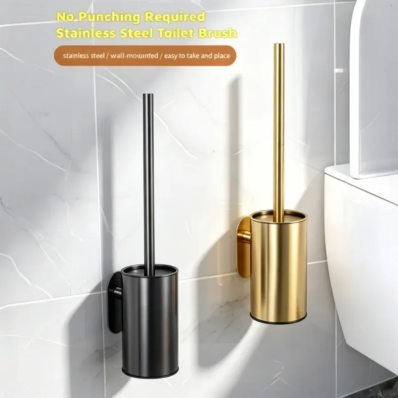 Porte-balai WC mural en acier inoxydable, sans perçage, support durable pour brosse de toilette