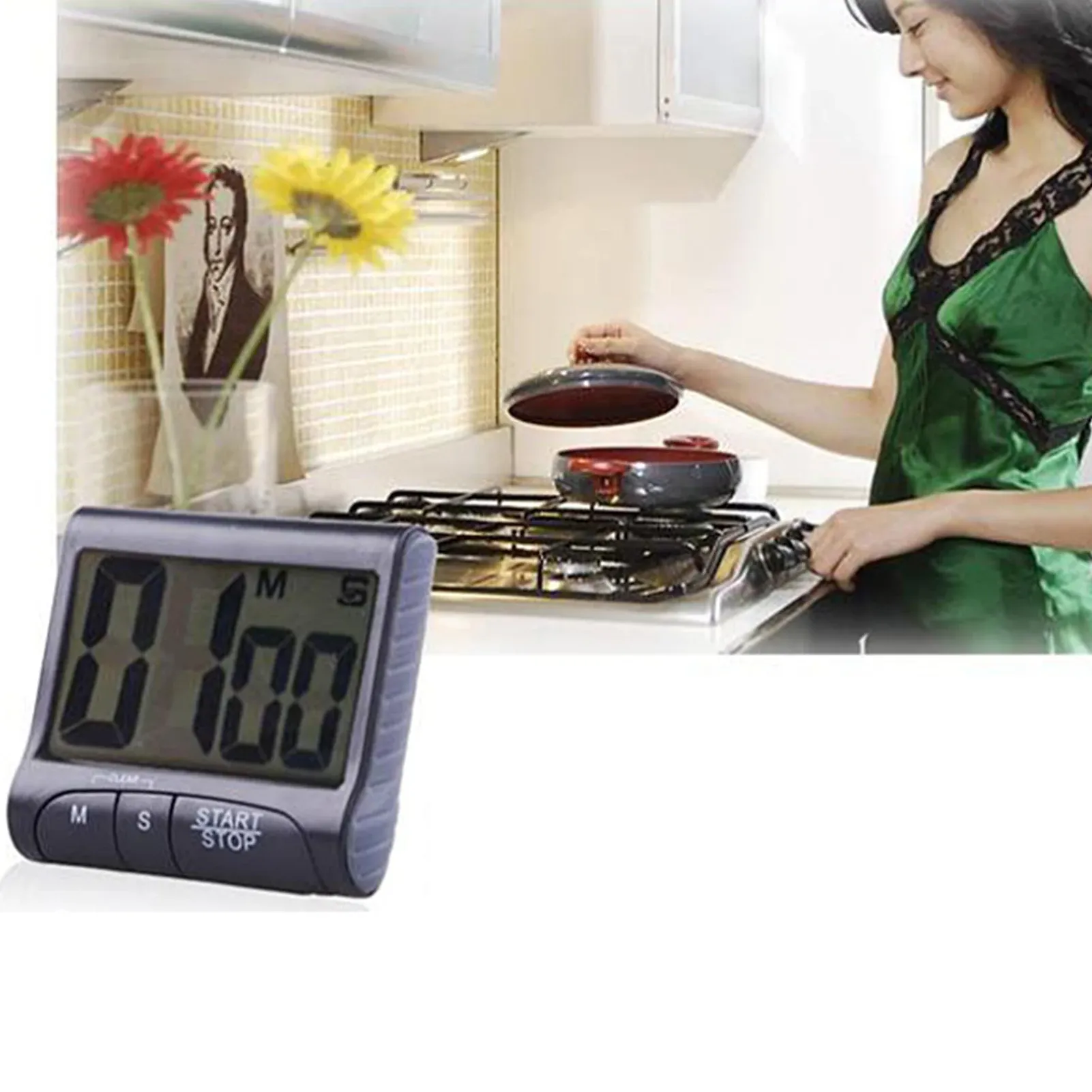 Minuterie de cuisine numérique à écran LCD avec aimant, support arrière et alarme puissante, idéale pour l'entraînement et la cuisson des œufs 3