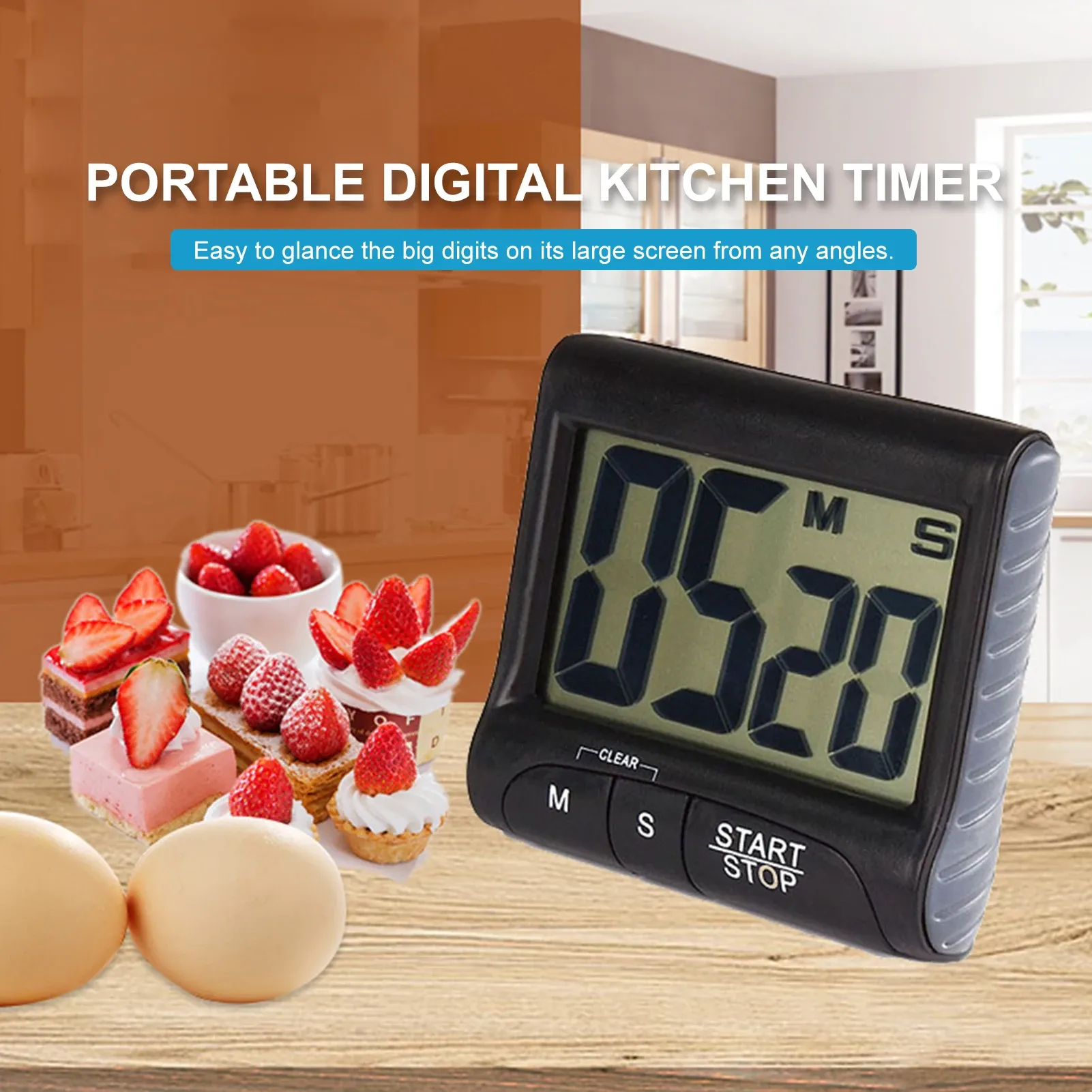 Minuterie de cuisine numérique à écran LCD avec aimant, support arrière et alarme puissante, idéale pour l'entraînement et la cuisson des œufs 5