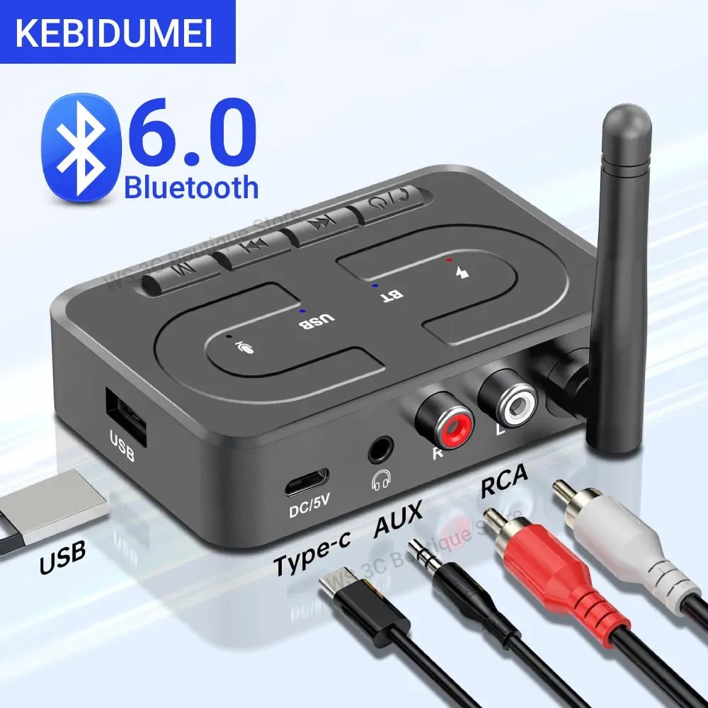 Récepteur audio Bluetooth 6.0 avec adaptateur USB, microphone HD, antenne, sorties AUX 3,5 mm et RCA, pour haut-parleurs et amplificateur de voiture, son stéréo Hi-Fi