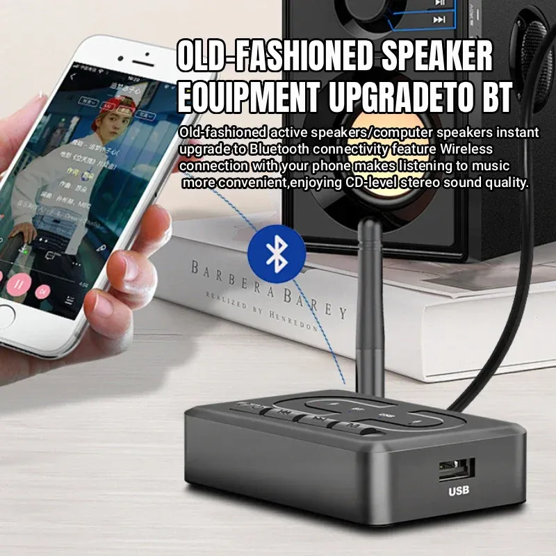 Récepteur audio Bluetooth 6.0 avec adaptateur USB, microphone HD, antenne, sorties AUX 3,5 mm et RCA, pour haut-parleurs et amplificateur de voiture, son stéréo Hi-Fi 3