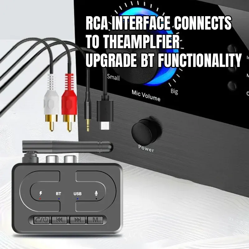 Récepteur audio Bluetooth 6.0 avec adaptateur USB, microphone HD, antenne, sorties AUX 3,5 mm et RCA, pour haut-parleurs et amplificateur de voiture, son stéréo Hi-Fi 4