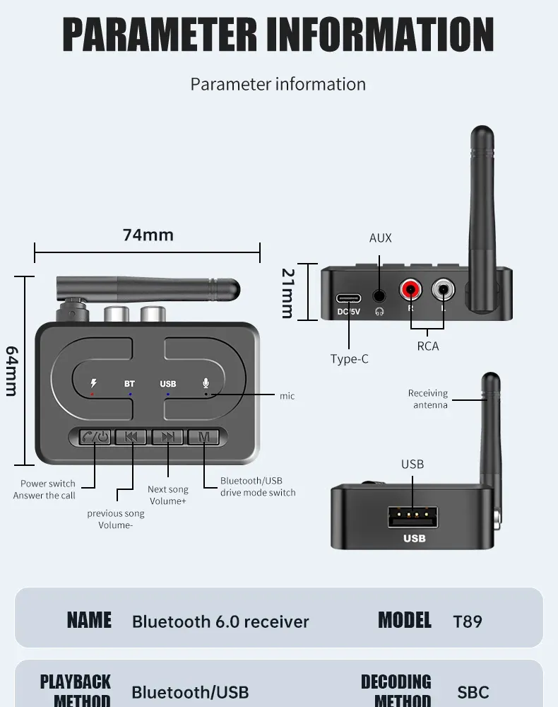 Récepteur audio Bluetooth connexion