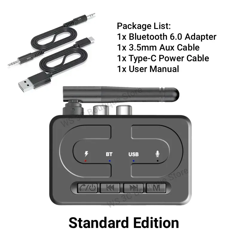Récepteur audio Bluetooth 6.0 avec adaptateur USB, microphone HD, antenne, sorties AUX 3,5 mm et RCA, pour haut-parleurs et amplificateur de voiture, son stéréo Hi-Fi 8