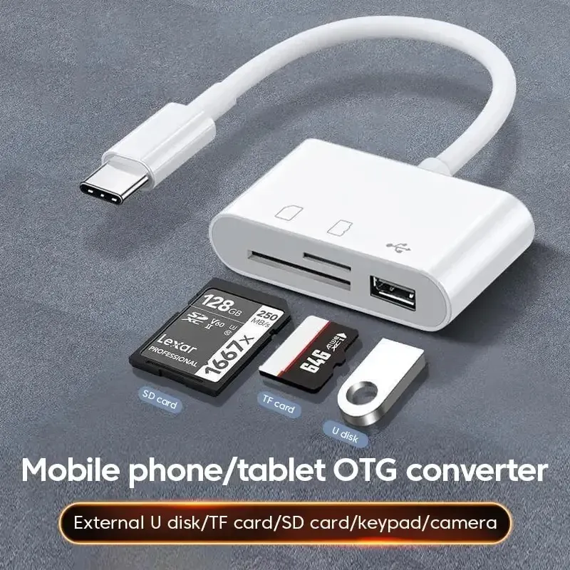 Hub USB-C 3-en-1 multi-ports avec lecteur de cartes mémoire TF/SD, compatible Samsung, Xiaomi et MacBook