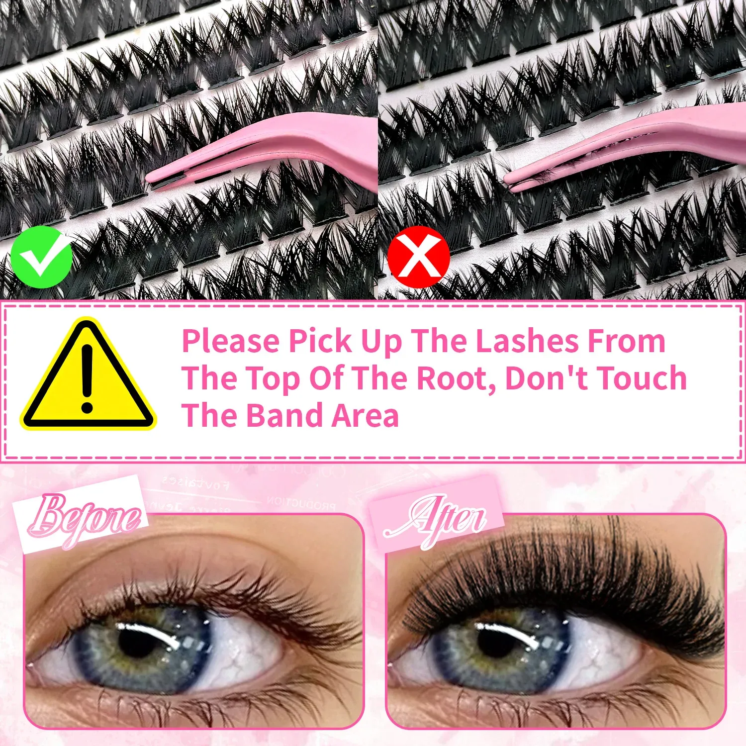 Cils en grappe appliqués sur le regard