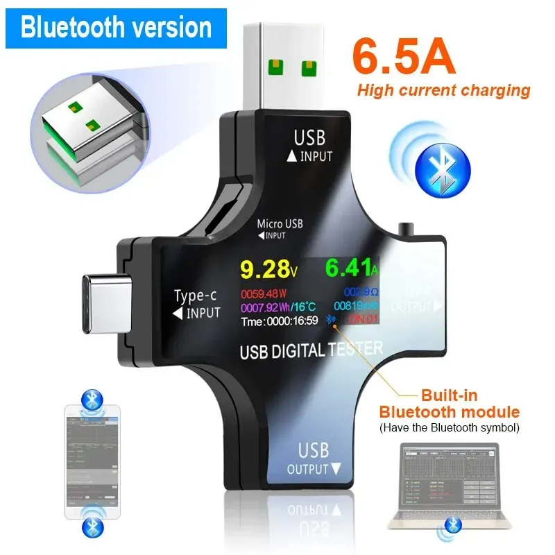 Testeur USB Type-C PD avec compteur de capacité numérique 8 A, moniteur de tension et de courant, compatible charge rapide QC3.0 7