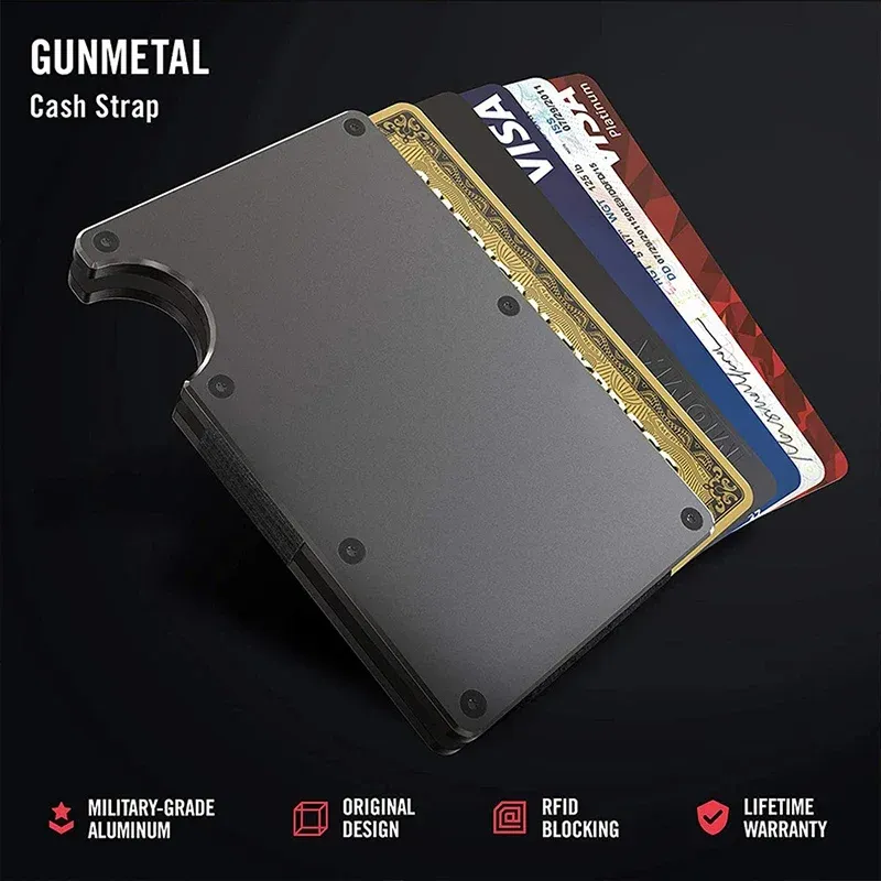 Porte-cartes RFID fin en métal pour hommes et femmes, étui compact en alliage d'aluminium pour cartes de crédit et d'identité 5