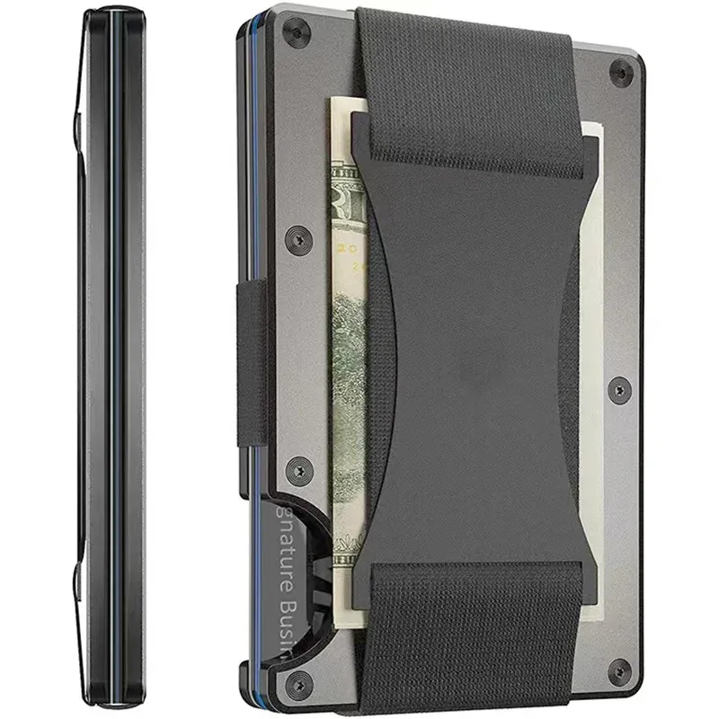 Porte-cartes RFID fin en métal pour hommes et femmes, étui compact en alliage d'aluminium pour cartes de crédit et d'identité 9