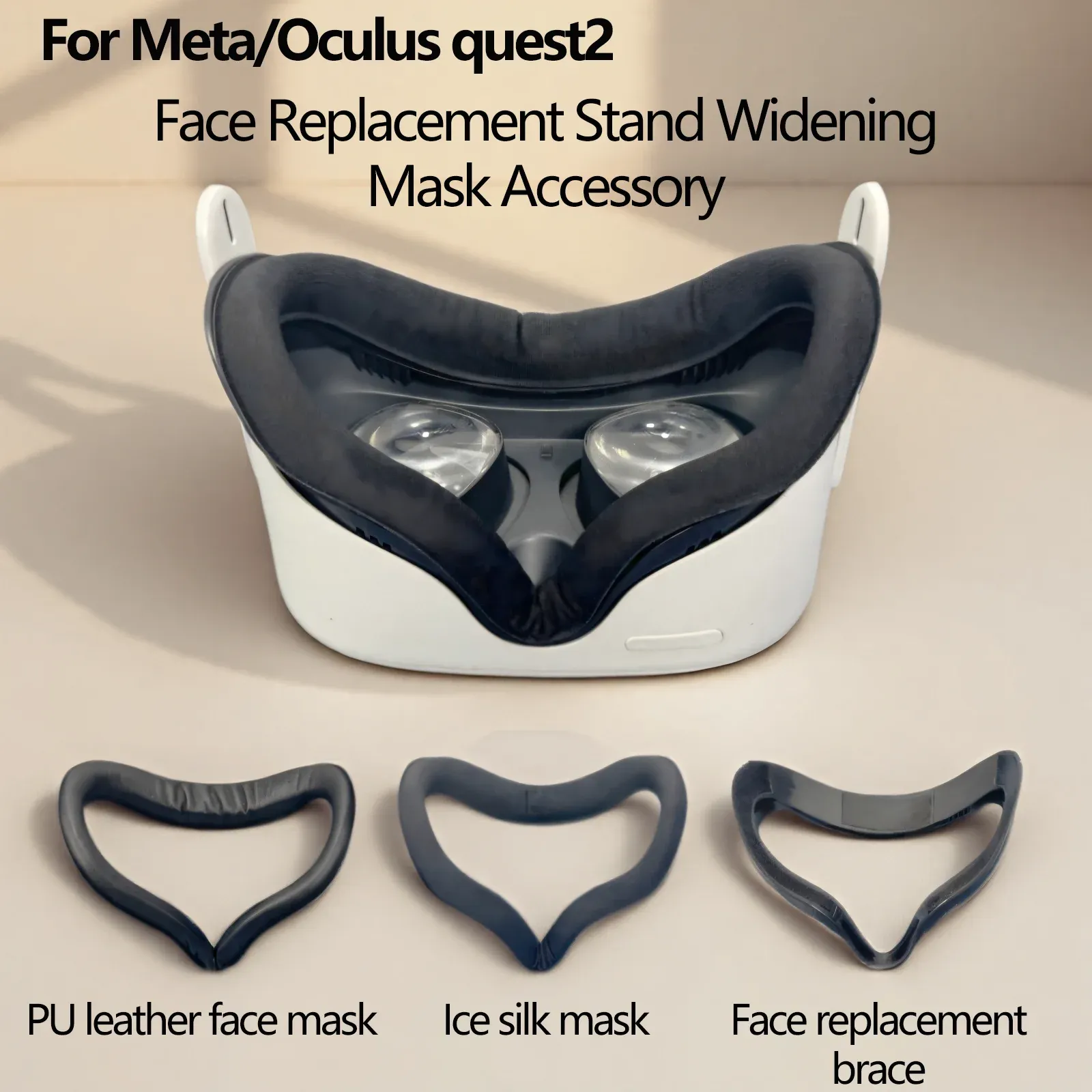 Accessoire de remplacement pour support facial et masque oculaire compatible avec Meta/Oculus Quest 2, en soie glacée ou cuir PU - Image 1