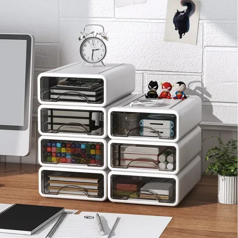 Organisateur de bureau empilable en plastique avec tiroirs, boîte de rangement pour maquillage et bijoux, grand format, anti-poussière 2