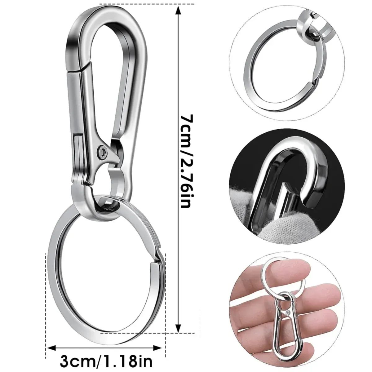 4/8 mousquetons en métal, porte-clés à clip, support crochet organisateur pour clés de voiture 3