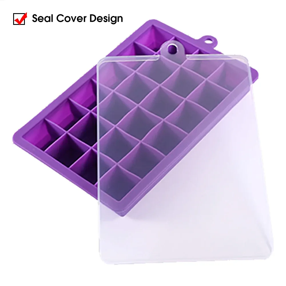 Moule à glaçons en silicone 24 cavités avec ou sans couvercle, pour glaçons carrés, purées, fromages et gelées 4