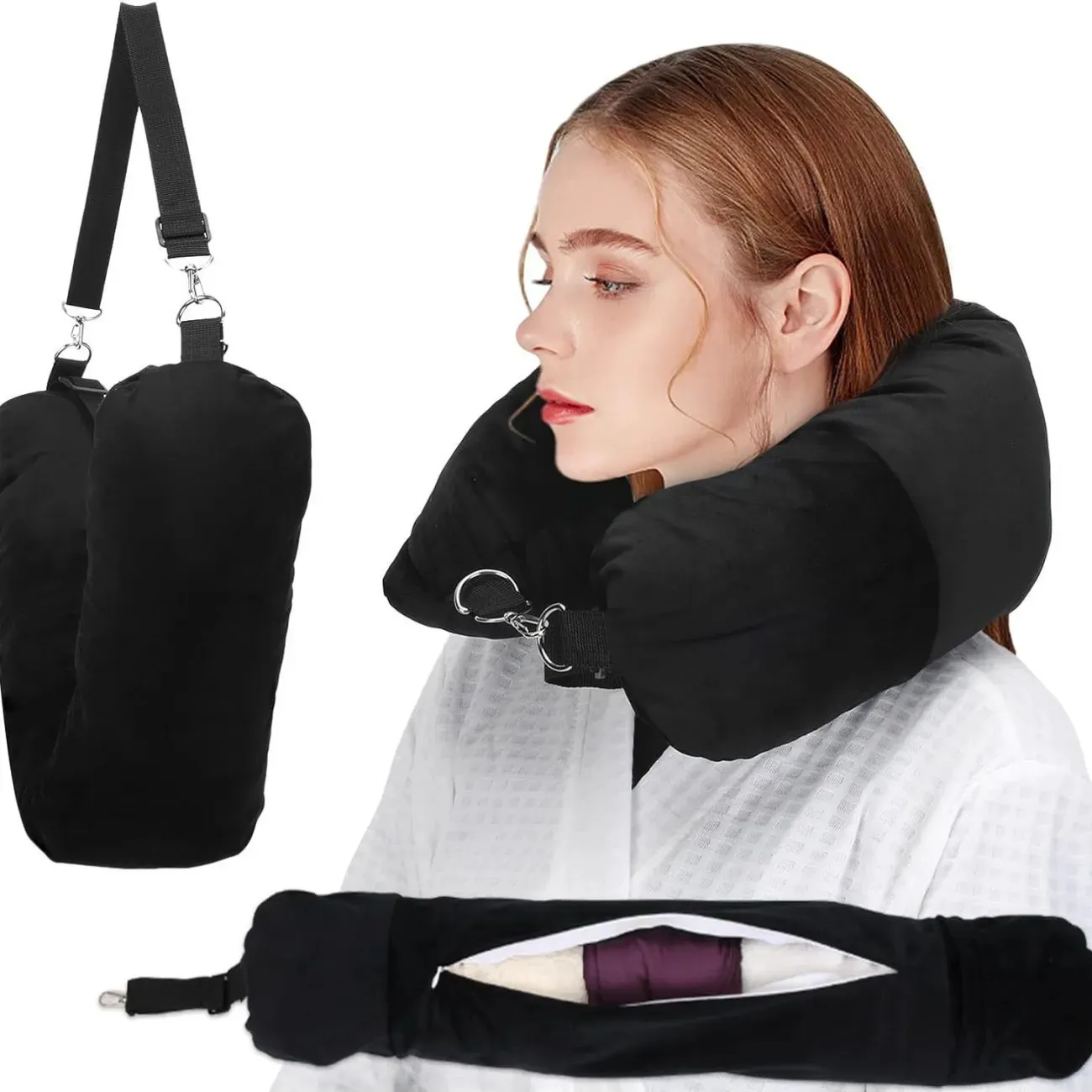 Oreiller de voyage cervical en forme de U, vue de présentation