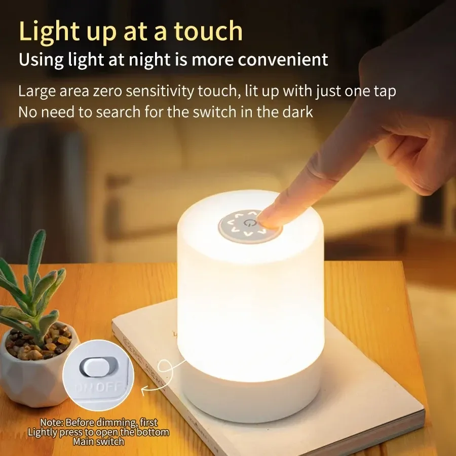 Veilleuse LED tactile USB rechargeable avec télécommande, lampe de table à 3 couleurs et intensité variable pour chevet