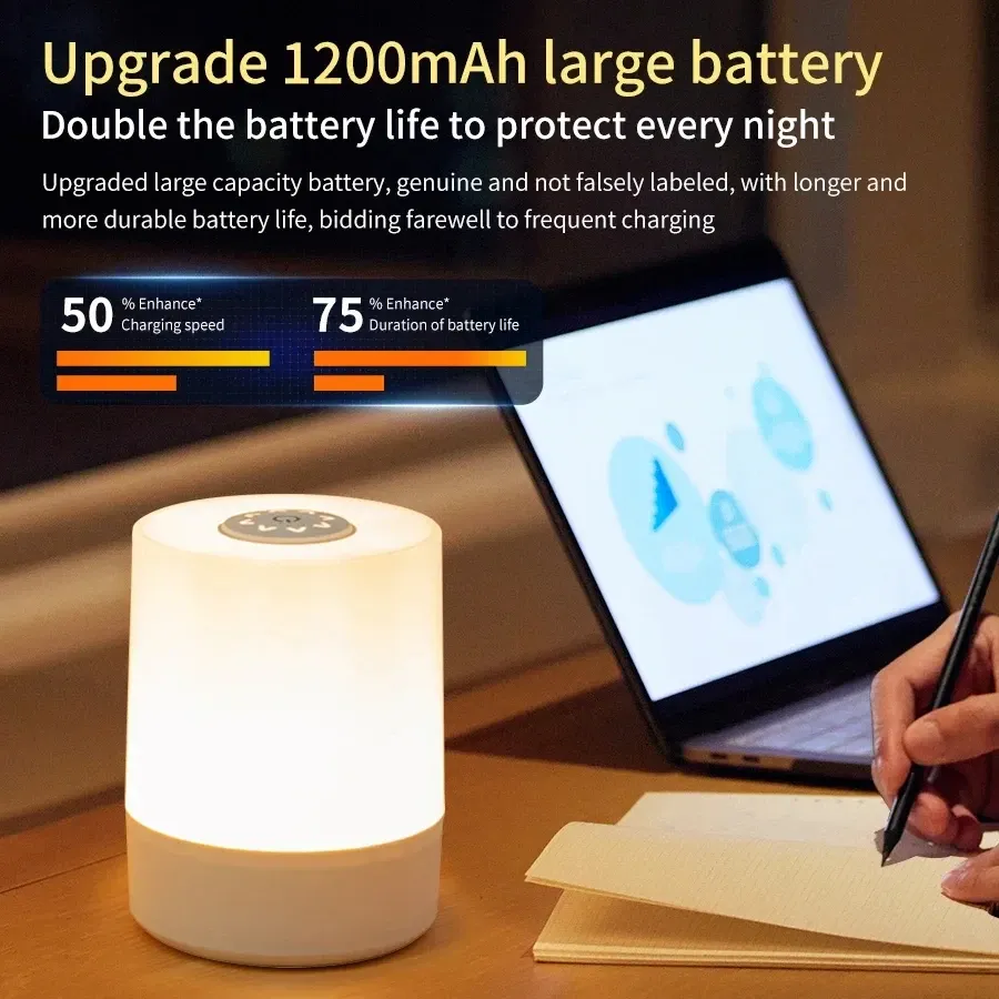 Veilleuse LED tactile USB rechargeable avec télécommande, lampe de table à 3 couleurs et intensité variable pour chevet 2