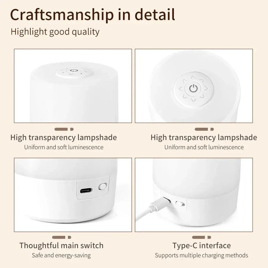 Veilleuse LED tactile USB rechargeable avec télécommande, lampe de table à 3 couleurs et intensité variable pour chevet 4