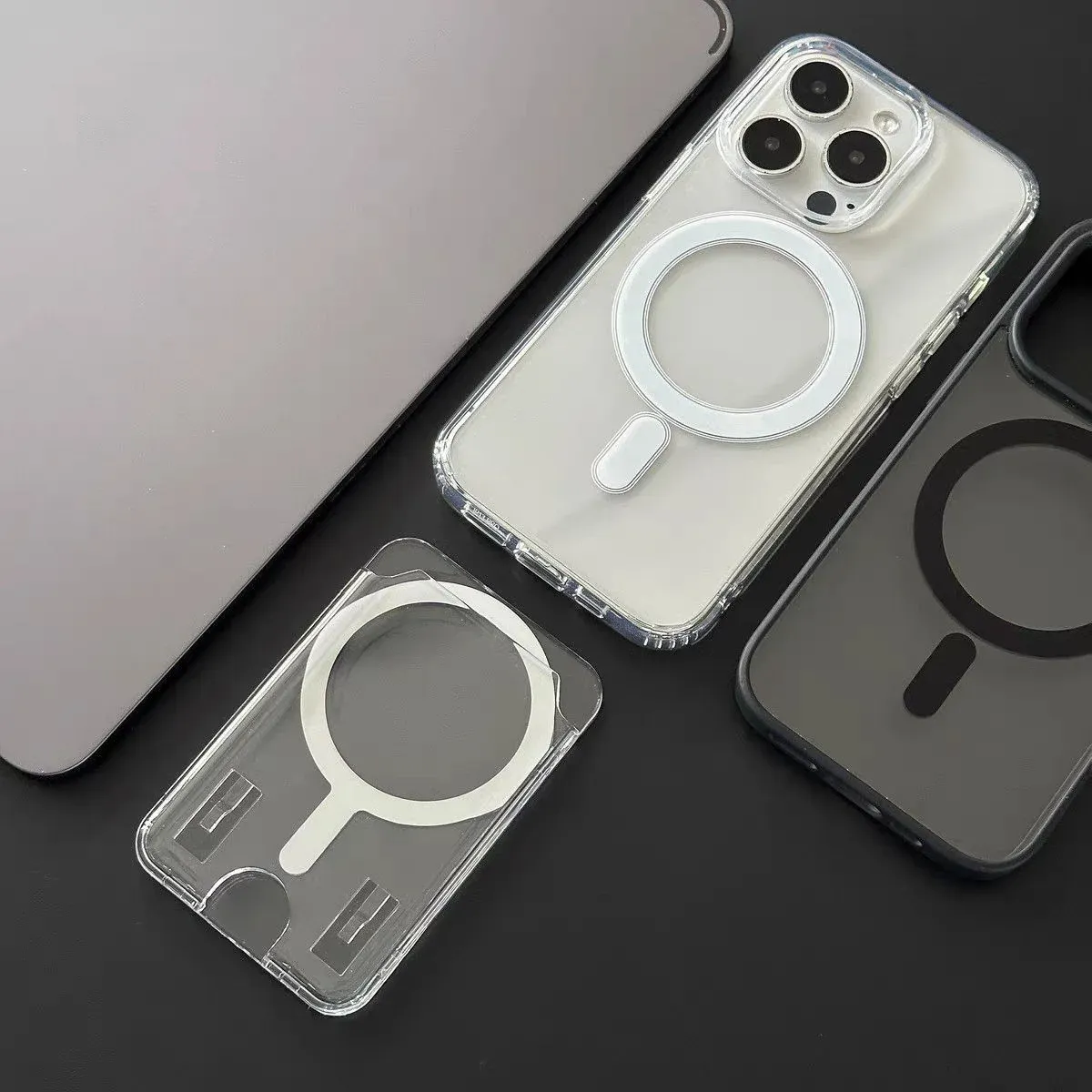 Porte-cartes magnétique transparent en acrylique avec pochette photo, compatible MagSafe 3