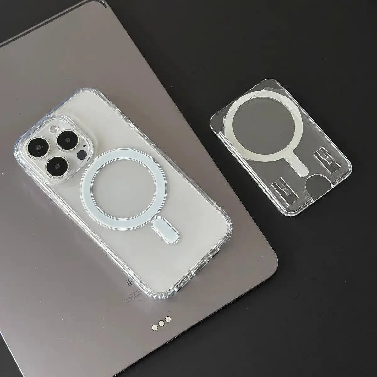 Porte-cartes magnétique transparent en acrylique avec pochette photo, compatible MagSafe 2