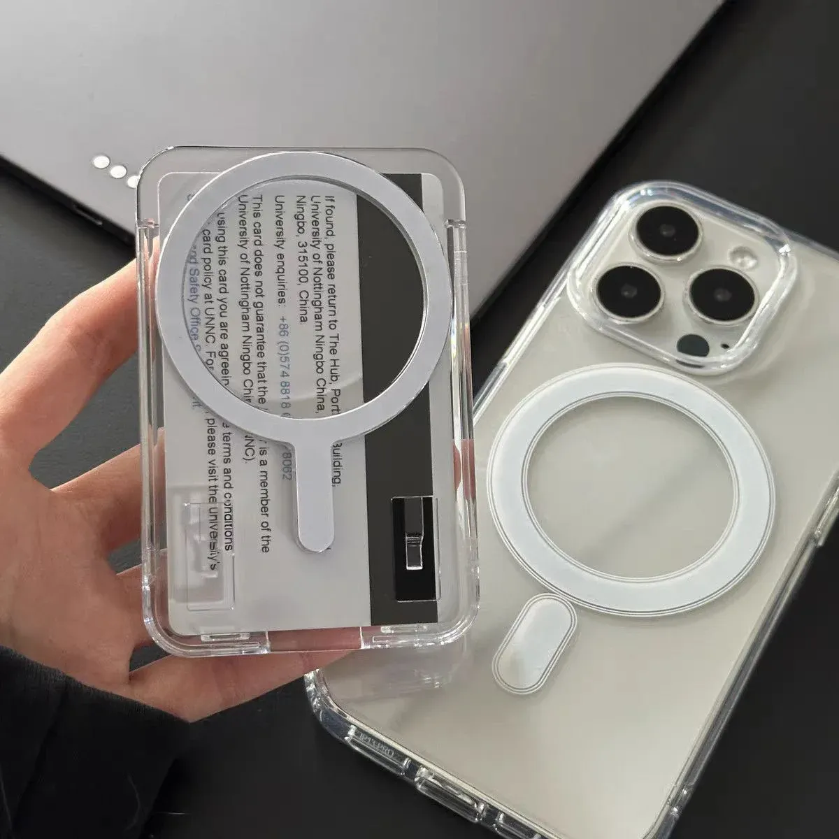 Porte-cartes magnétique transparent en acrylique avec pochette photo, compatible MagSafe 6