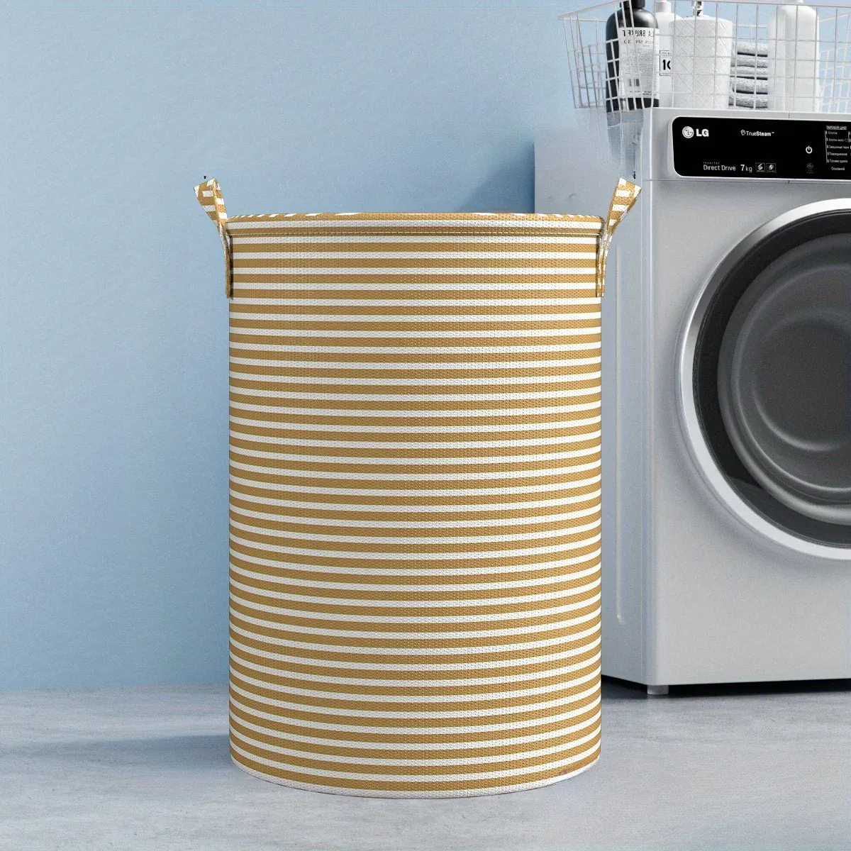 Panier à linge pliable minimaliste rayé, organisateur de rangement multi-usage pour salle de bain et chambre 3