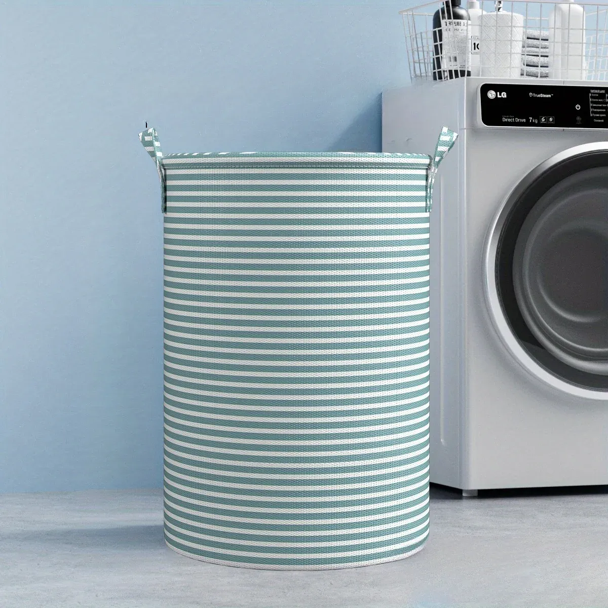 Panier à linge pliable minimaliste rayé, organisateur de rangement multi-usage pour salle de bain et chambre 4