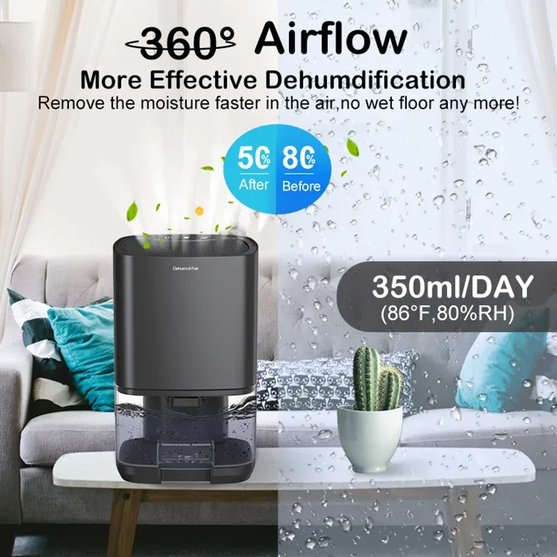 Déshumidificateur d'air portable silencieux, absorbeur d'humidité pour la maison et la chambre, prise UE/US 3