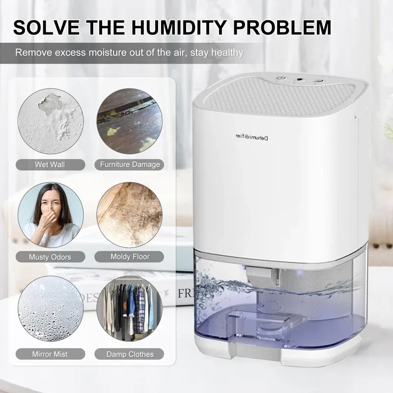 Déshumidificateur d'air portable silencieux, absorbeur d'humidité pour la maison et la chambre, prise UE/US 4