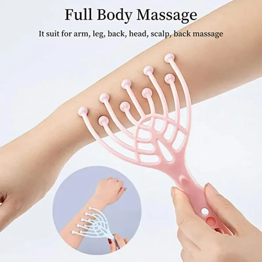 Masseur de cuir chevelu à 9 griffes avec peigne cinq doigts, boule en acier et poignée ergonomique, pour un massage relaxant et apaisant à la maison ou au spa 3