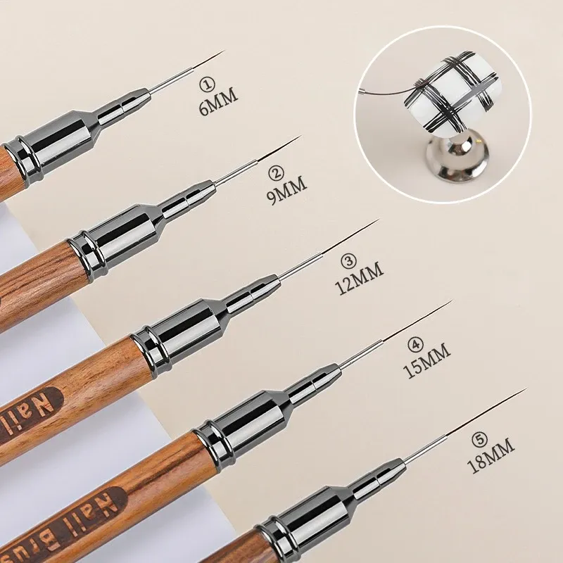 Pinceau à ongles en bois pour gel, pinceau à liner pour nail art, stylo de dessin pour lignes, rayures et fleurs, outil de manucure UV professionnel - Image 1