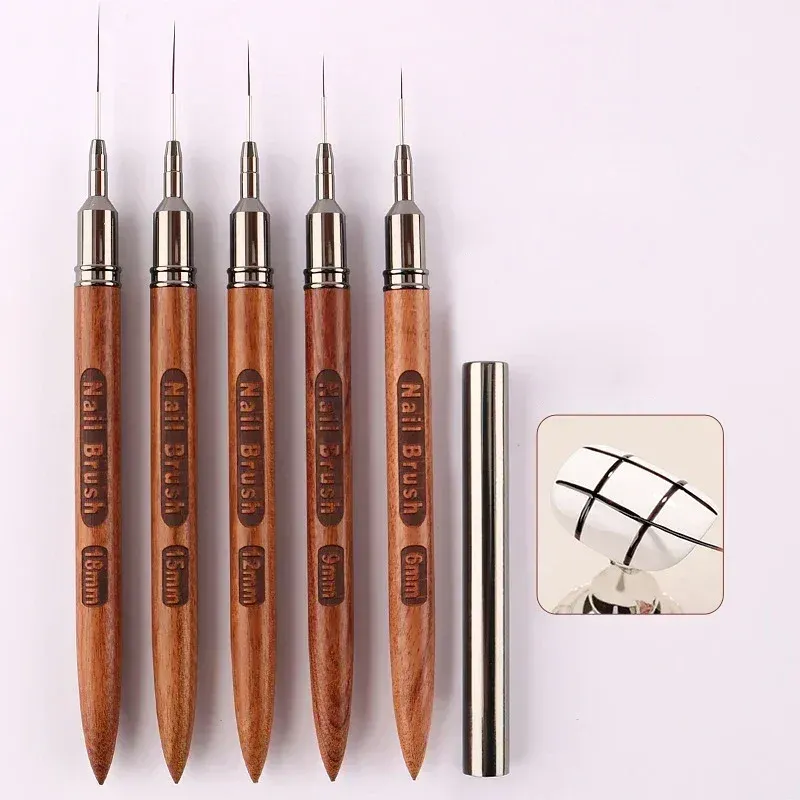 Pinceau à ongles en bois pour gel, pinceau à liner pour nail art, stylo de dessin pour lignes, rayures et fleurs, outil de manucure UV professionnel 6