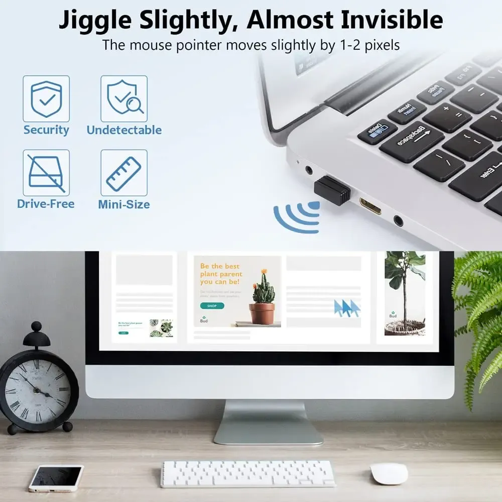 Souris Jiggler sans fil à mouvement automatique indétectable, port USB, maintien de l'éveil de l'ordinateur portable 6