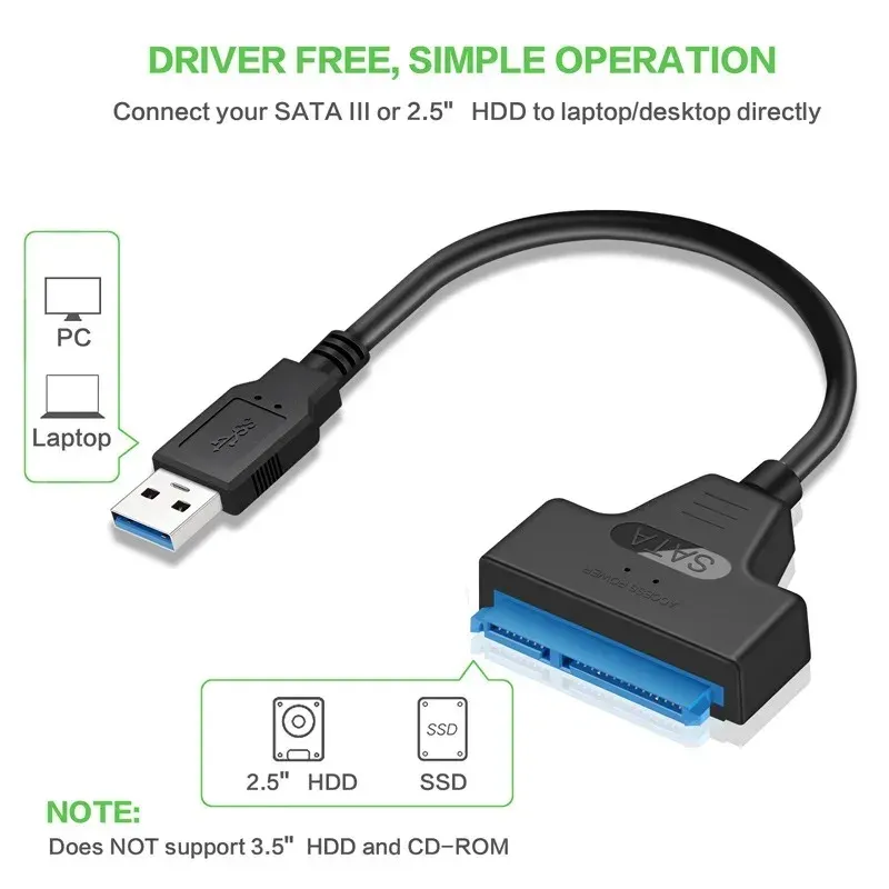 Câble d'extension USB 3.0 / 2.0 vers SATA, 20 à 50 cm, adaptateur pour disque dur externe SSD et HDD 2,5 pouces, marque amaran 3