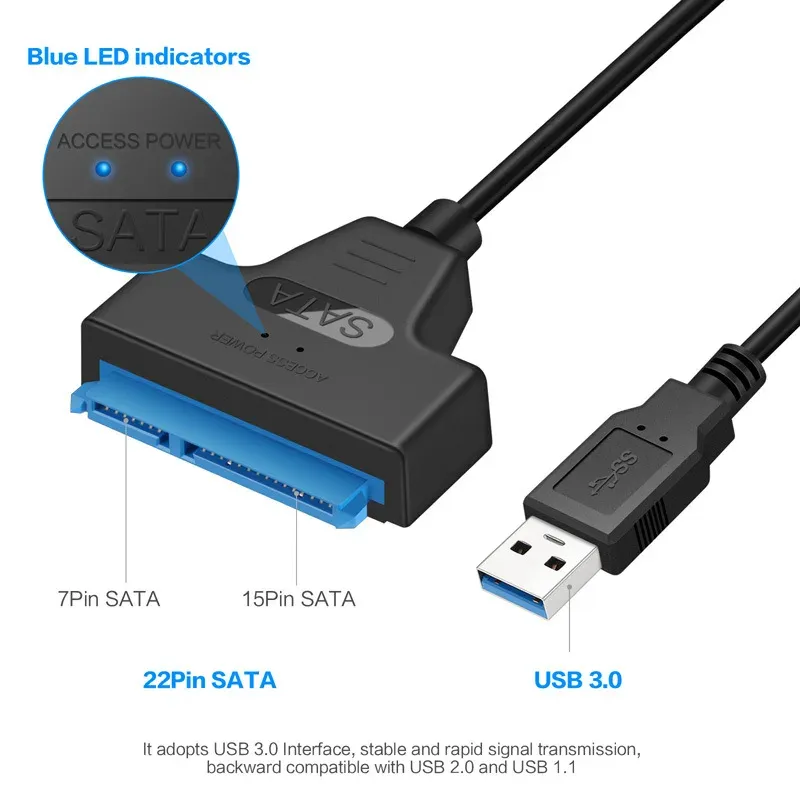 Câble adaptateur USB 3.0 vers SATA, finition