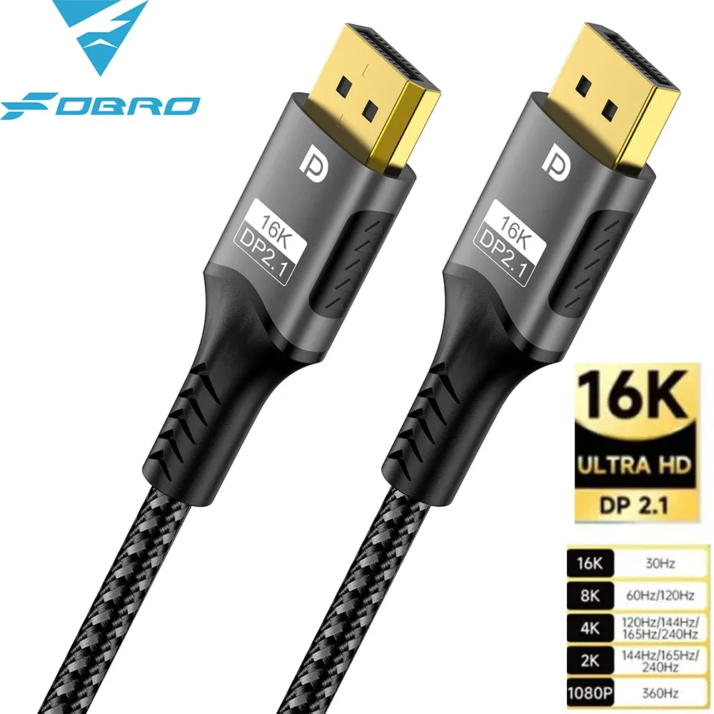 Câble DisplayPort 2.1 16K 8K 4K, 80 Gbps, HDR, audio vidéo, compatible ordinateur portable, Xbox, projecteur et moniteur de jeu