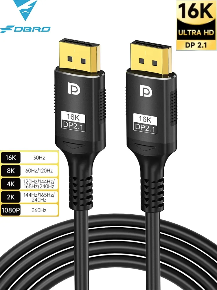 Câble DisplayPort 2.1 16K 8K 4K, 80 Gbps, HDR, audio vidéo, compatible ordinateur portable, Xbox, projecteur et moniteur de jeu 7