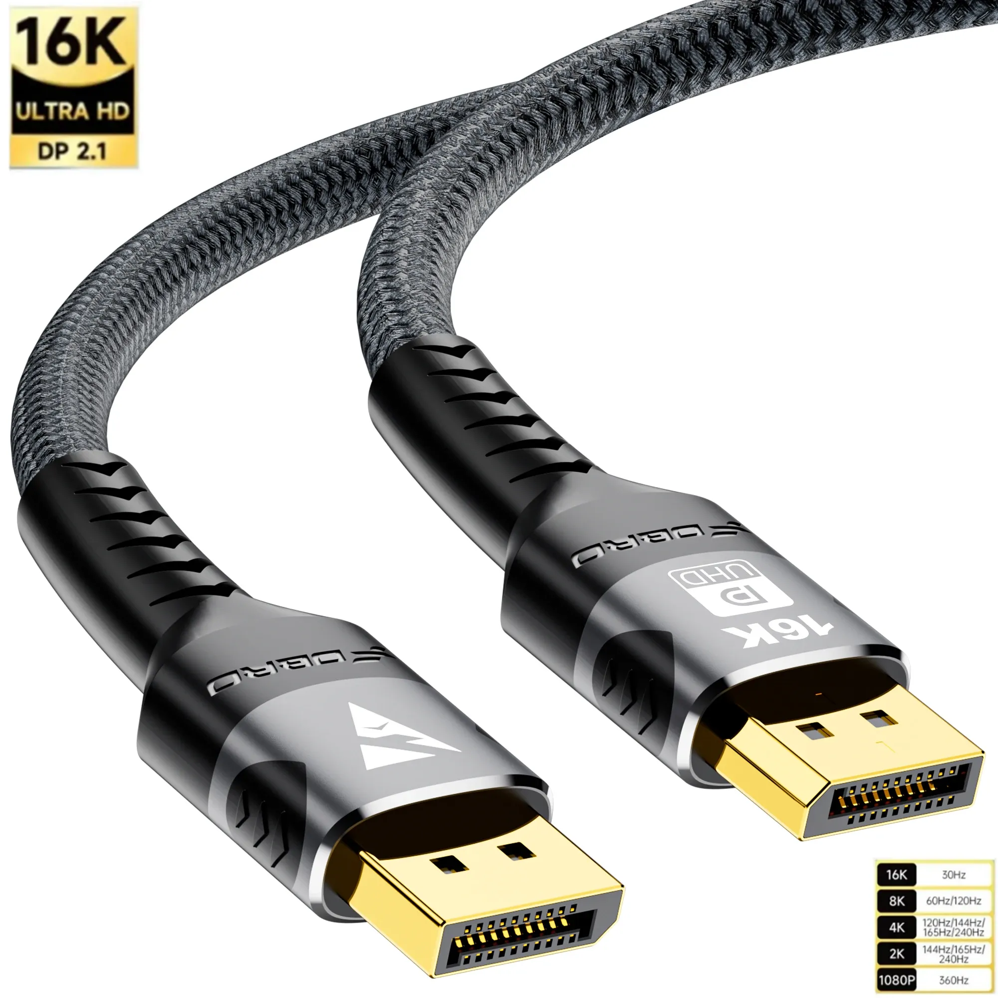 Câble DisplayPort 2.1 16K 8K 4K, 80 Gbps, HDR, audio vidéo, compatible ordinateur portable, Xbox, projecteur et moniteur de jeu 10