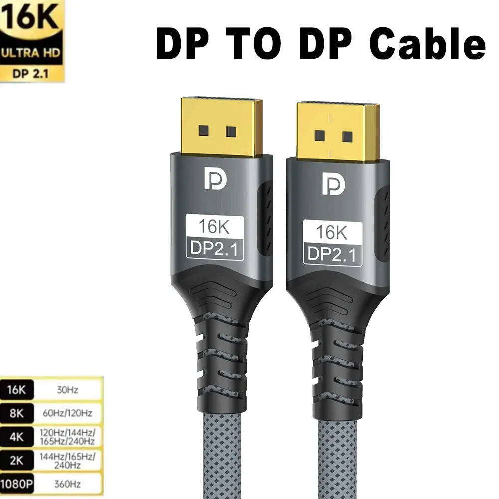 Câble DisplayPort 2.1 16K 8K 4K, 80 Gbps, HDR, audio vidéo, compatible ordinateur portable, Xbox, projecteur et moniteur de jeu 8