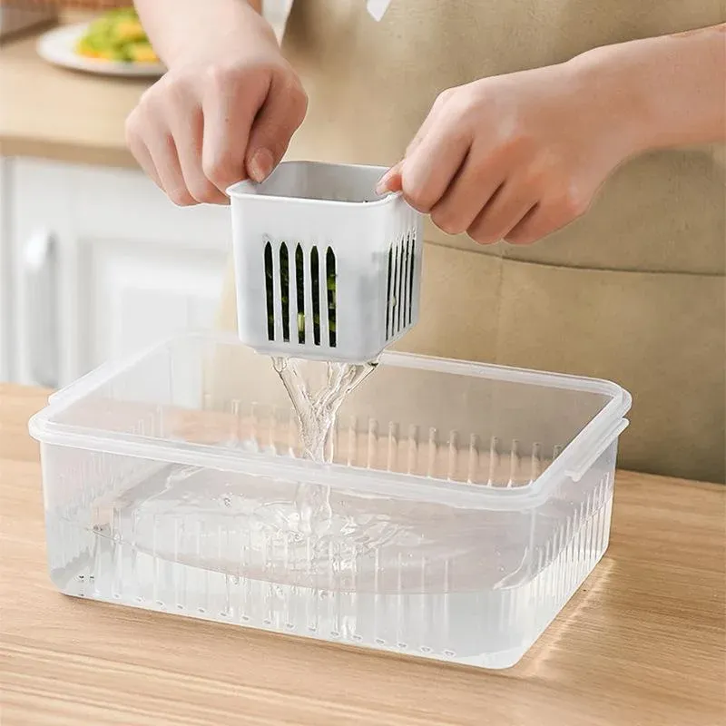 Bac de conservation pour réfrigérateur, boîte de rangement alimentaire, gingembre, ail, oignon, poivre, panier d'égouttage pour fruits et légumes, organisateur de cuisine 5