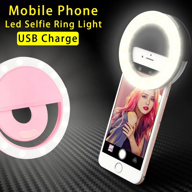 Anneau lumineux LED pour selfie à charge USB, compatible iPhone, Samsung, Xiaomi et Huawei 1