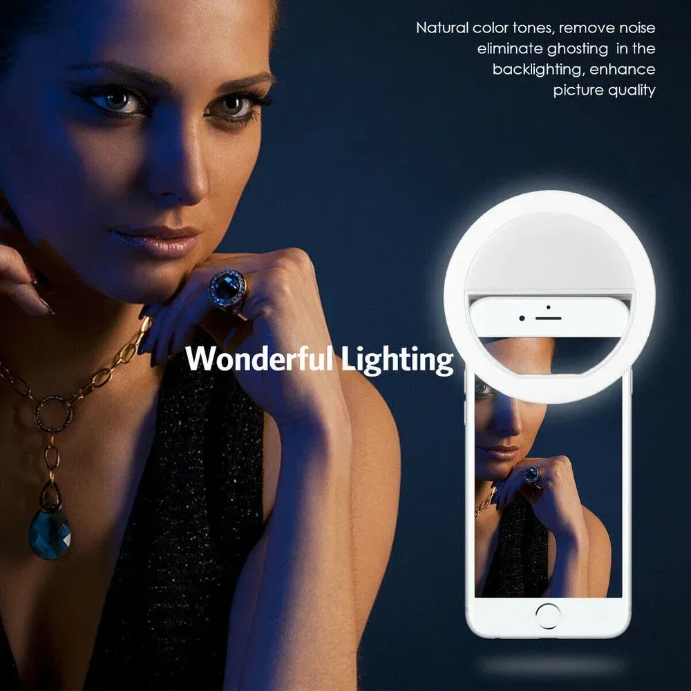 Anneau lumineux LED pour selfie à charge USB, compatible iPhone, Samsung, Xiaomi et Huawei 4