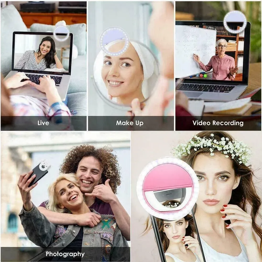 Anneau lumineux LED pour selfie à charge USB, compatible iPhone, Samsung, Xiaomi et Huawei 5