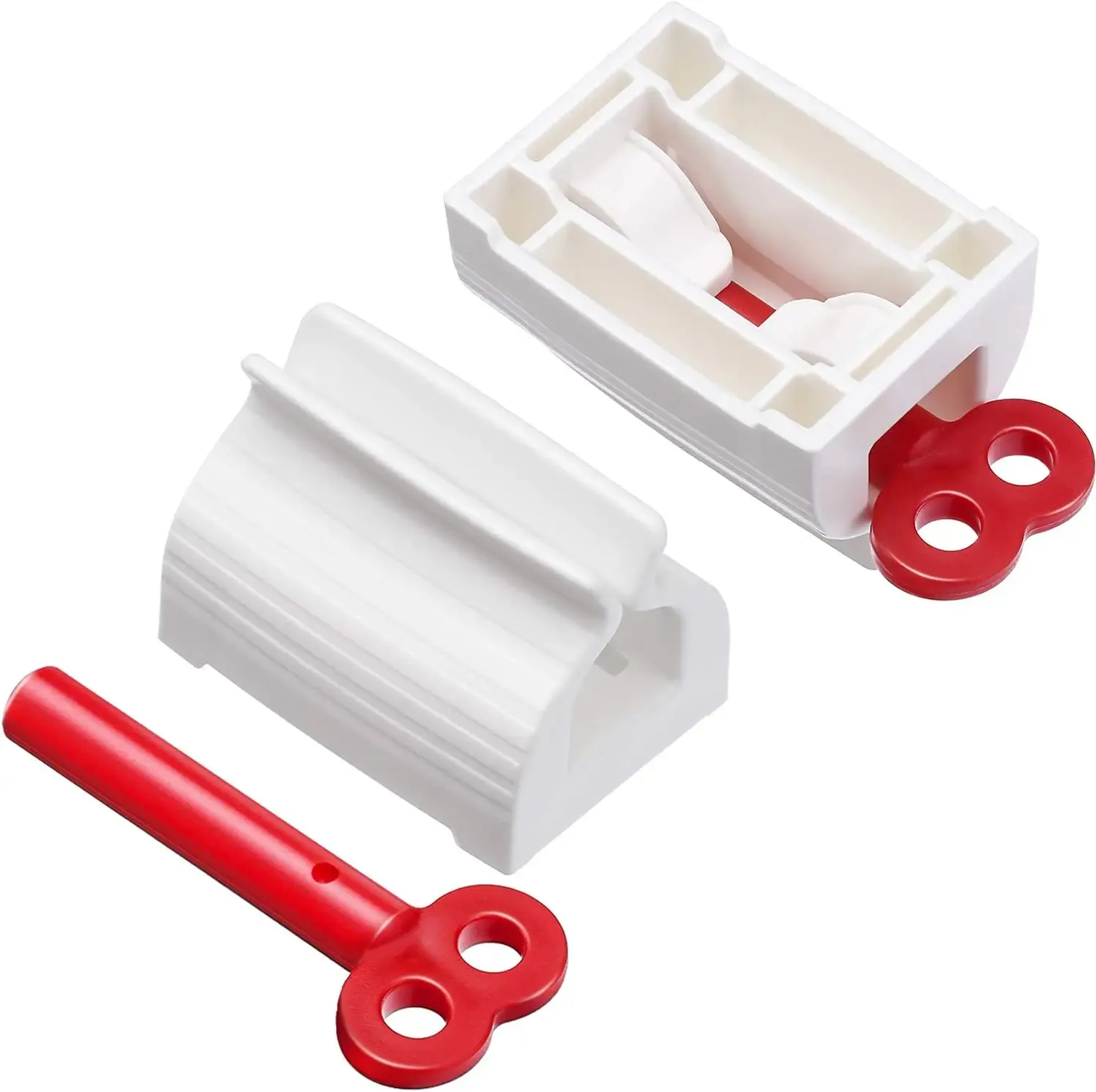 Presse-tube de dentifrice posé sur un plan de toilette