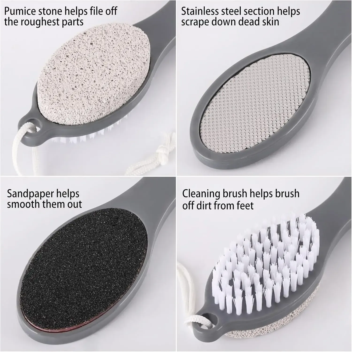 Kit de pédicure 4 en 1 : brosse à récurer, lime, râpe et pierre ponce pour les pieds, avec brosse de nettoyage des ongles 4