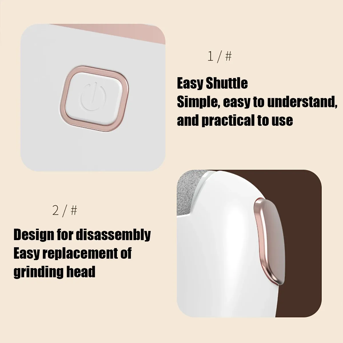 Nettoyeur électrique pour les pieds rechargeable et portable, éliminateur de callosités avec 2 têtes de ponçage à granulométries différentes, outil professionnel pour les soins des pieds 4