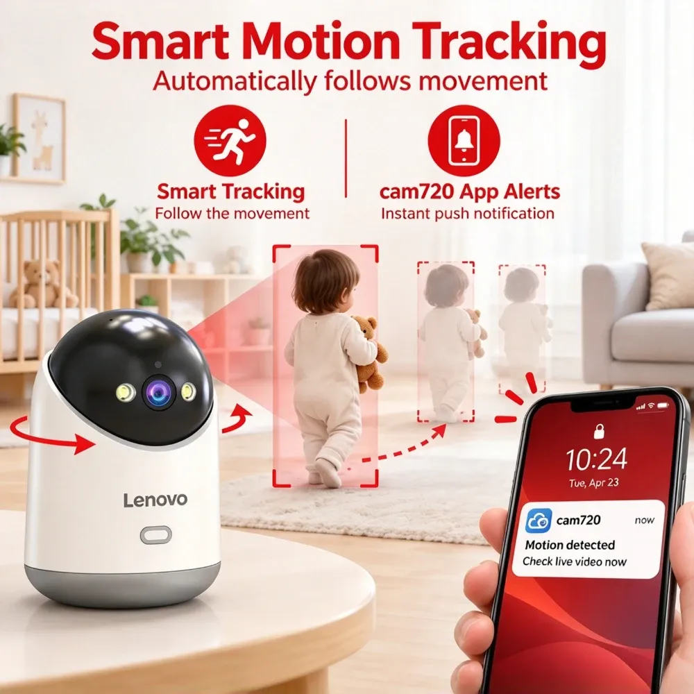 Caméra IP Lenovo 5MP sans fil HD pour intérieur, WiFi 5 GHz/2,4 GHz, suivi automatique, communication bidirectionnelle, moniteur de sécurité pour bébé 3