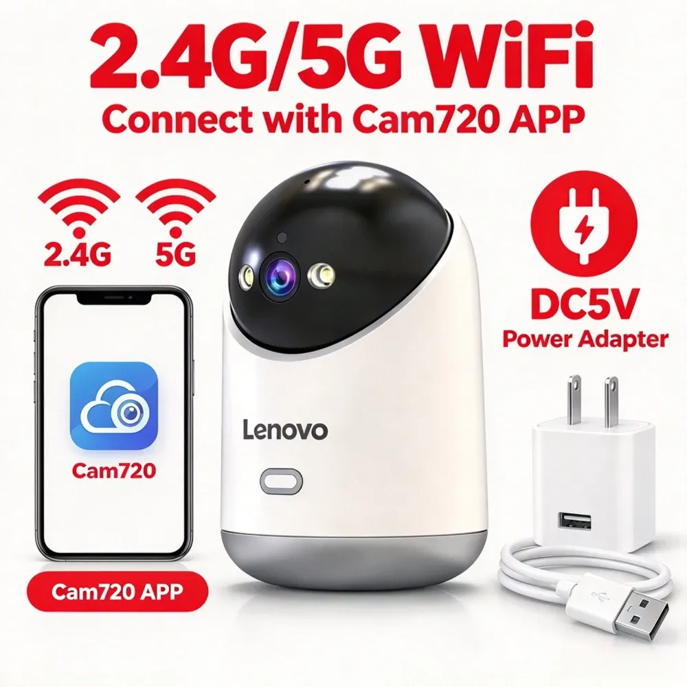 Caméra IP Lenovo 5MP sans fil HD pour intérieur, WiFi 5 GHz/2,4 GHz, suivi automatique, communication bidirectionnelle, moniteur de sécurité pour bébé 4