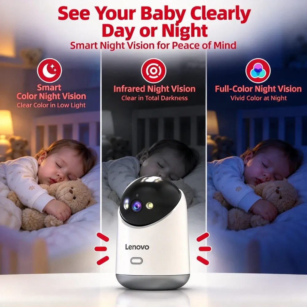 Caméra IP Lenovo 5MP sans fil HD pour intérieur, WiFi 5 GHz/2,4 GHz, suivi automatique, communication bidirectionnelle, moniteur de sécurité pour bébé 5