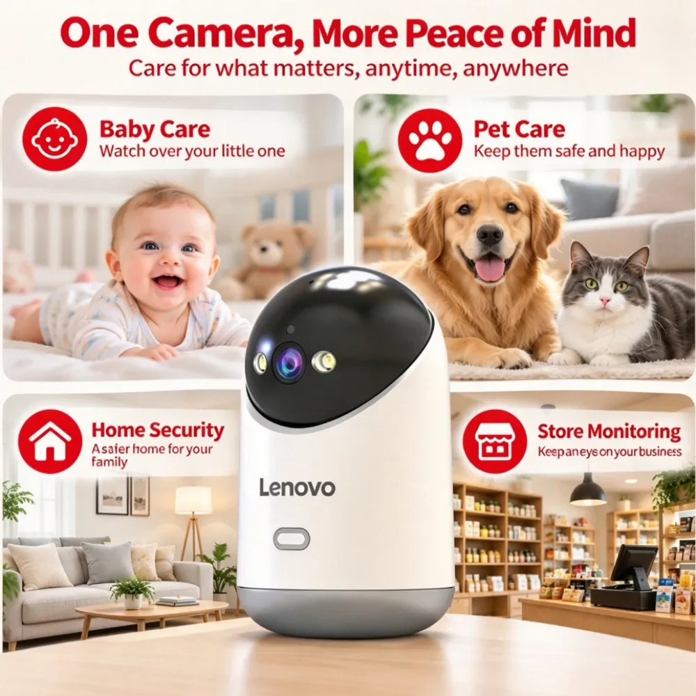 Caméra IP Lenovo 5MP sans fil HD pour intérieur, WiFi 5 GHz/2,4 GHz, suivi automatique, communication bidirectionnelle, moniteur de sécurité pour bébé 6